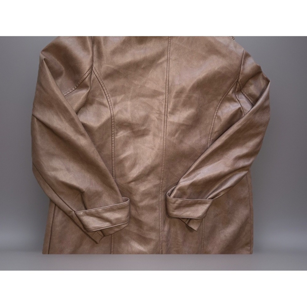 NWOT Bagatelle Brown Faux Leather Long Moto Jacket Zip Pockets Women's Size XL - Picture 9 of 13
